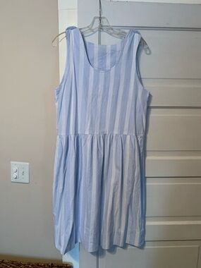 Vintage Sleeveless Light Blue & White Cotton Striped Sundress